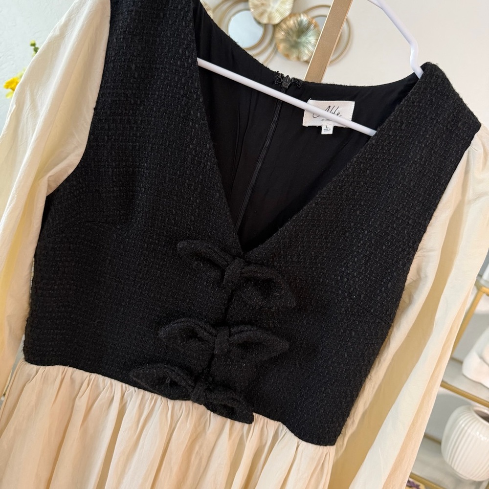 Able Black and Cream Long Sleeve Dress - Picture 2 of 5